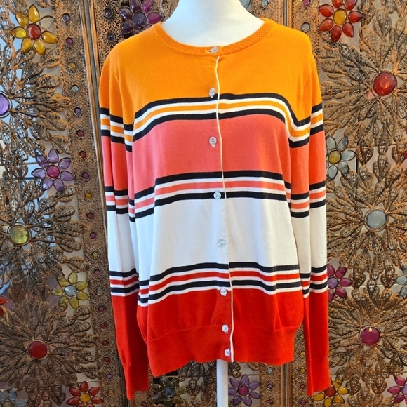Lands End Supima Cotton Striped Cardigan Size Medium - Picture 1 of 9